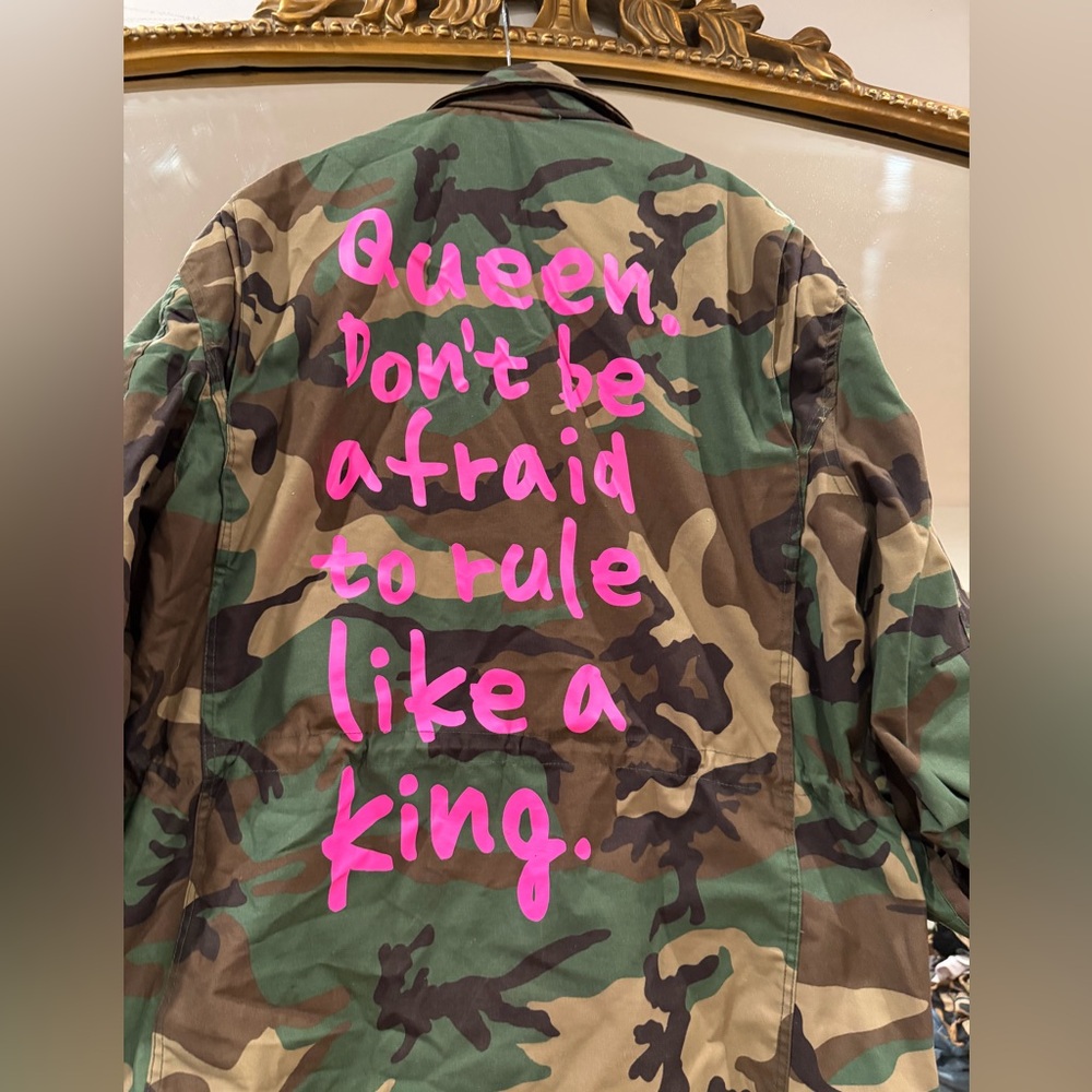 Messin in a Bottle Camouflage Jacket with Pink text sz.XL